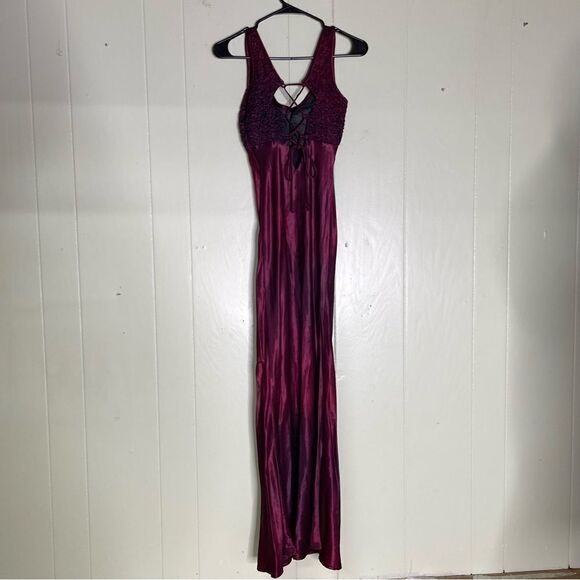 Vintage 90s Cache Satin‎ Corset Lace Up Back Maxi Gown 3/4 - Picture 8 of 13